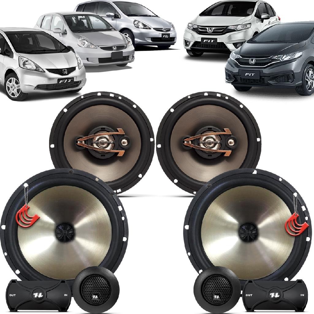 Kit Alto Falantes Dianteiros + Traseiros Honda Fit 2004 até 2021 - Hurricane Platino 640w