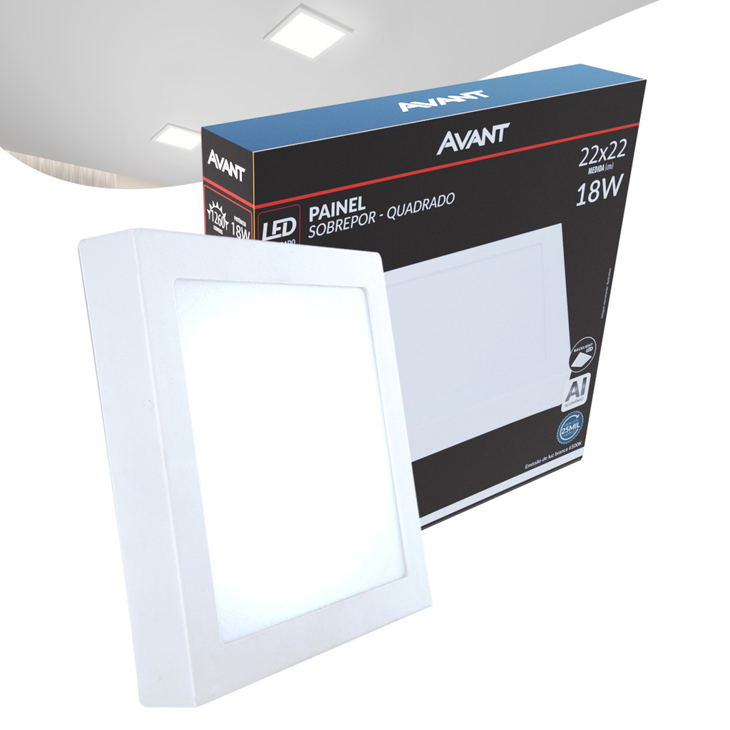 Painel Plafon Led Alu 18w 6500k Sob. Quadrado 110v/220v 22cm Avant em Oferta na Shopee