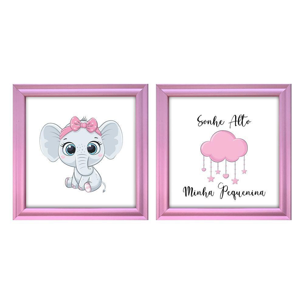 Kit 2 Quadro Infantil Elefanta Menina Moldura 2