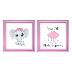 Kit 2 Quadro Infantil Elefanta Menina Moldura 2