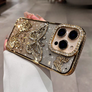Glitter Strass Luxo Borboleta Padrão Caso iPhone 16 15 14 13 12 11 Pro Max Elegante E Bonito Capa Traseira em Oferta na Shopee