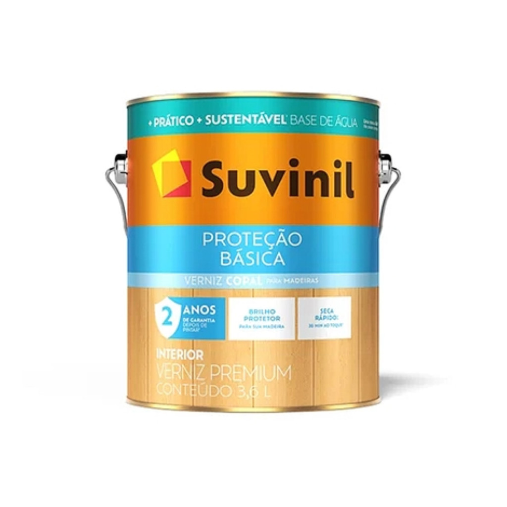 VERNIZ COPAL SUVINIL PROTEÇÃO BÁSICA BASE ÁGUA BRILHANTE TRANSPARENTE 3,6L - Home & Living