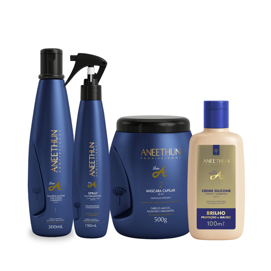 Kit Aneethun Hidratação Linha A Shampoo 300ml + Mascara 500g + Spray + Creme de Silicone 100ml — imagem 1