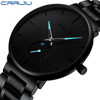 Relógio Masculino CRRJU Original Genuíno Clássico Pulseira De Aço Inoxidável Pequeno Mostrador Simples Casual Estilo Ao em Oferta na Shopee