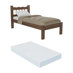 Cama Solteiro Madeira Maciça com Colchão Incluso Madri Multimóveis CR4161 Imbuia