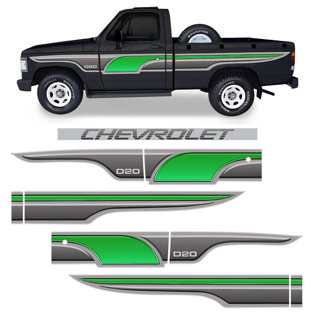 Kit Faixas D20 Chevrolet Cabine Simples 1996 Verde Completo