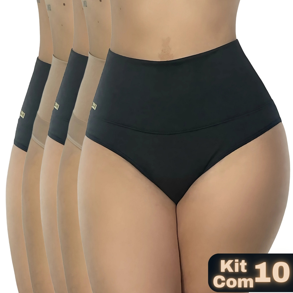 kit 10 Cintas Suplex Alta Compressão Cós Duplo Pós-Parto Gestante Não Enrola