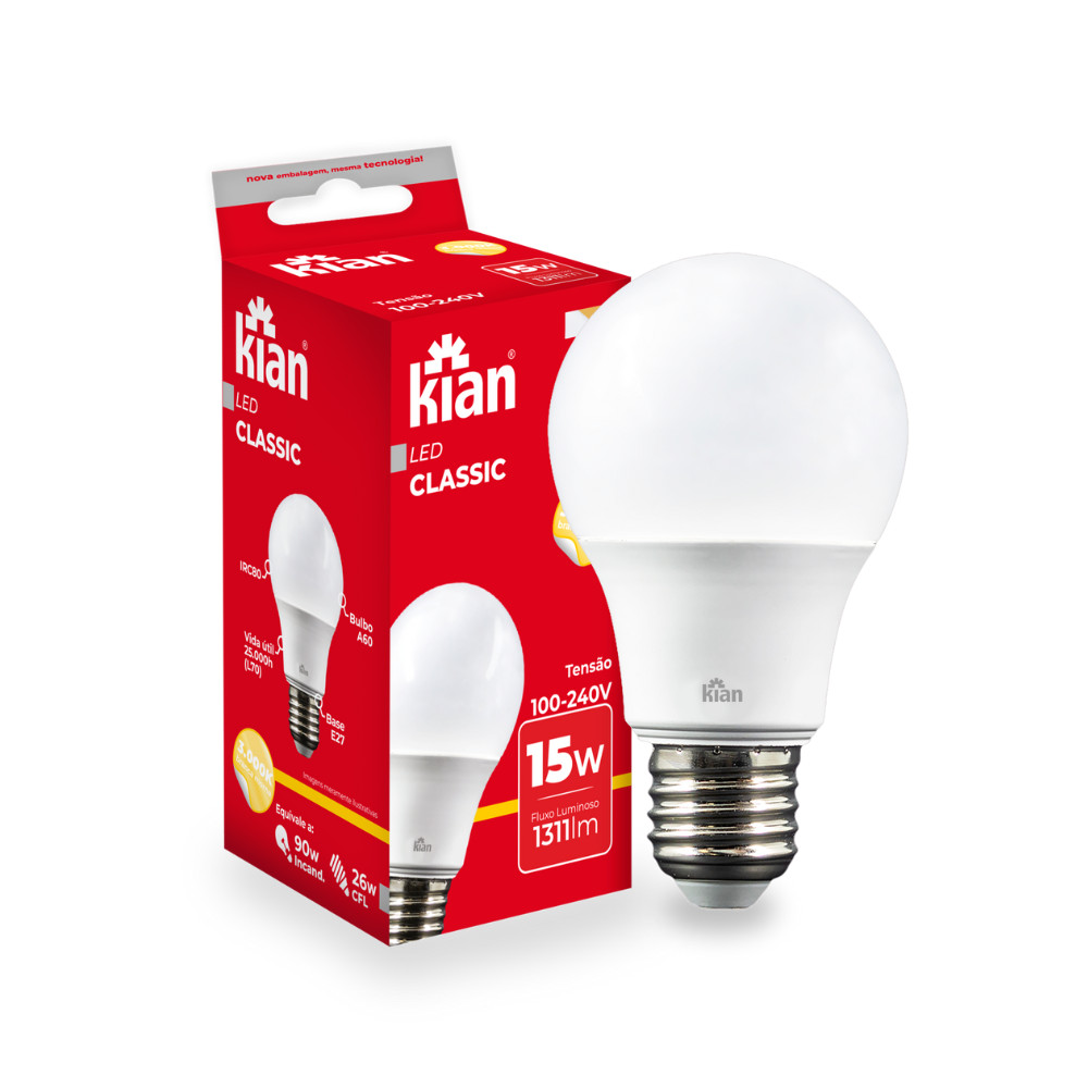 Lâmpada Led Bulbo 15w 3000k Luz Branco Quente Bocal E27 Bivolt 110v/220v Com Nf Iluminação Potente