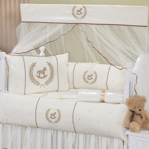 Kit Protetor De Berço 9 Peças - Cavalinho Pocotó Palha 