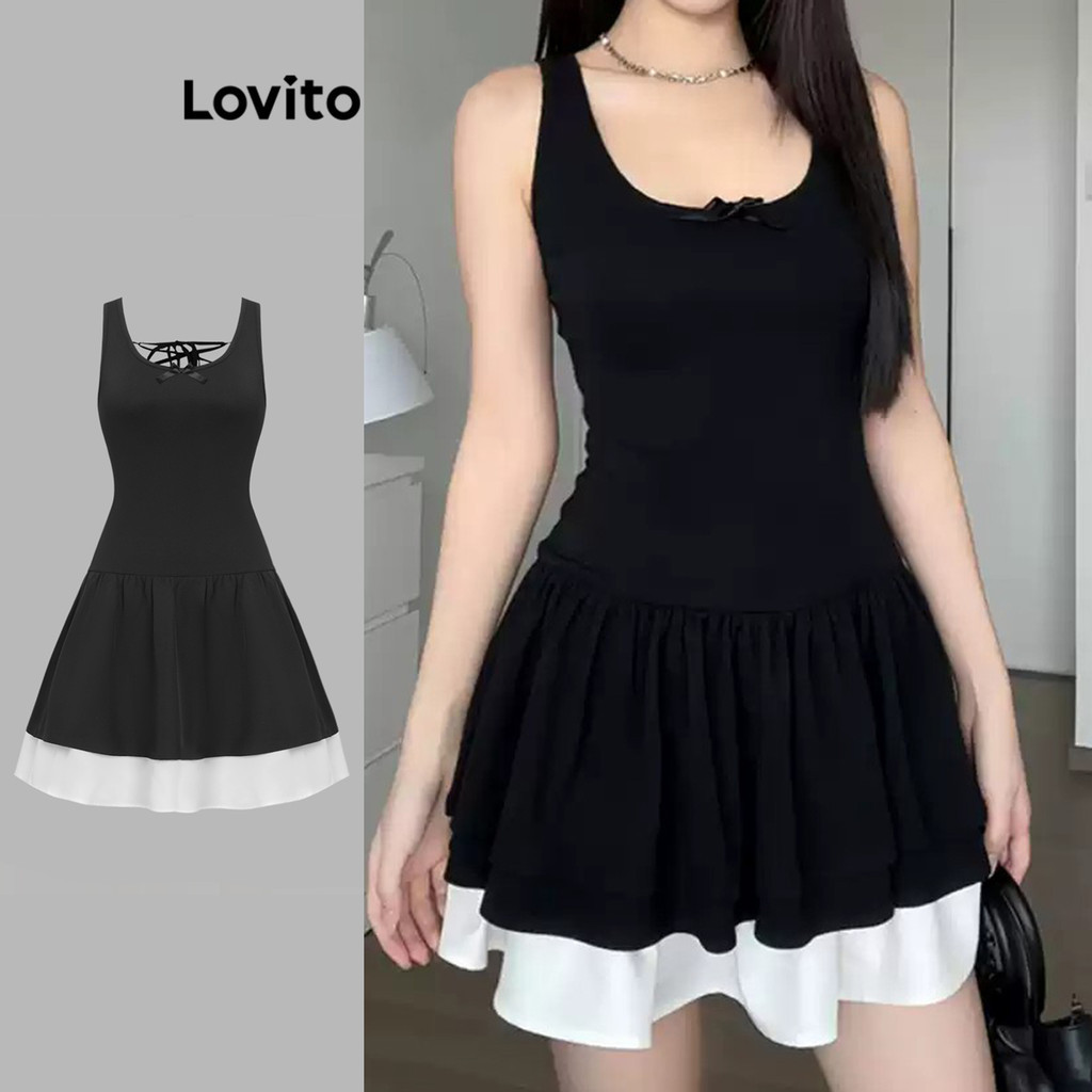 Lovito Vestido elegante liso sem costas em bloco de cores para mulheres L106AD830 - Women Clothes