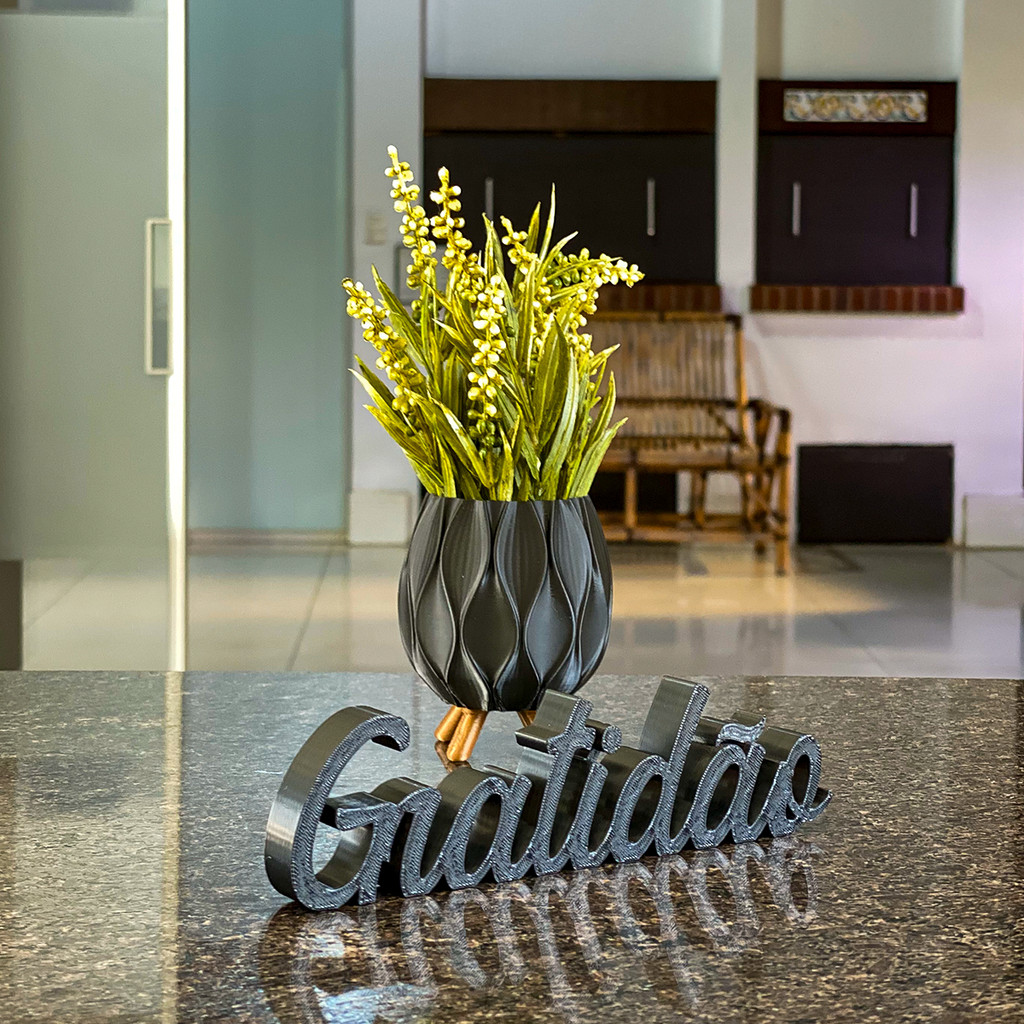 Vaso Cachepot com Palavra Gratidão Decoração Moderna Banheiro Sala de Estar Plantas