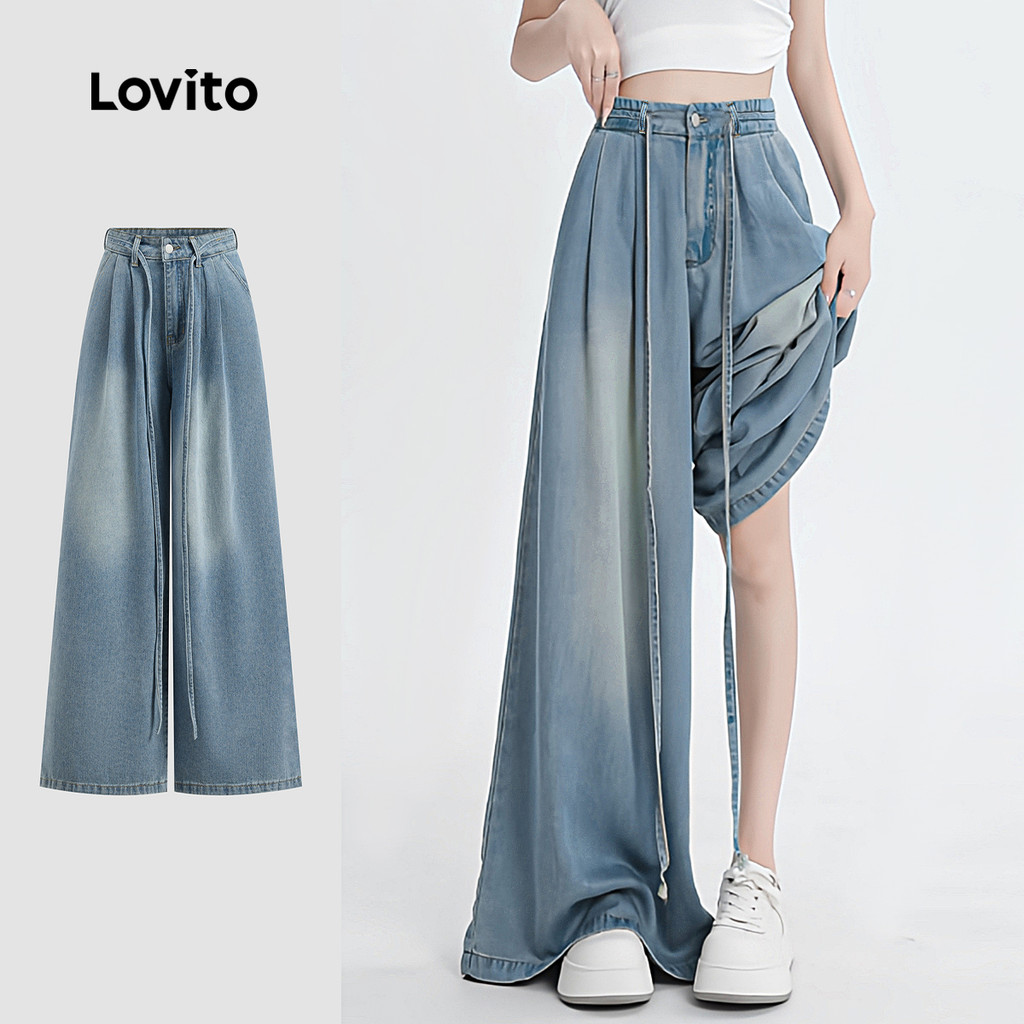 Lovito Jeans casuais com padrão liso para mulheres L133AD419 - Women Clothes
