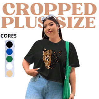 Cropped Plus Size Blusa Plus Size 100% Algodão T Shirt Feminina onça em Oferta na Shopee