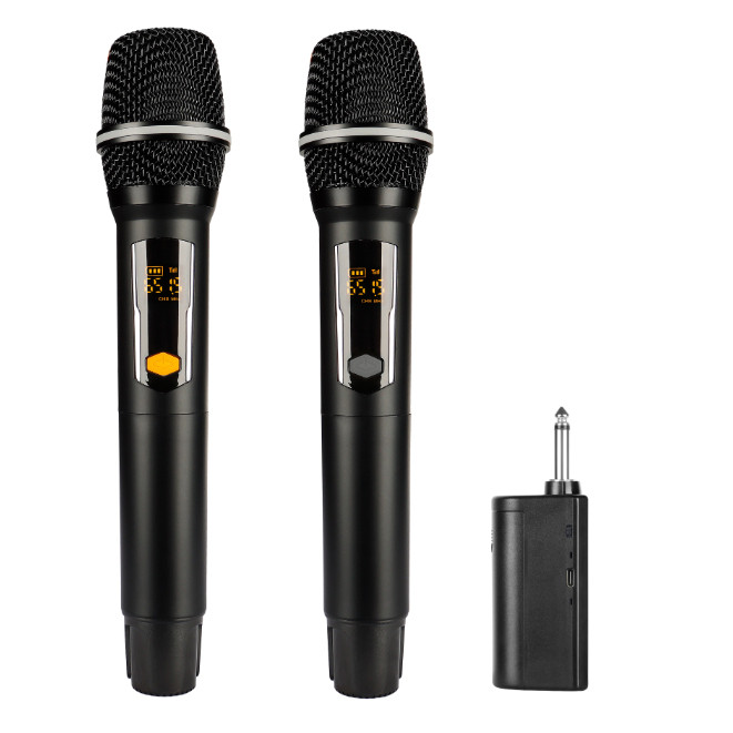 Kit 2 Microfones VHF Sem Fio Até 80m Recarregável Frequência Ajustável