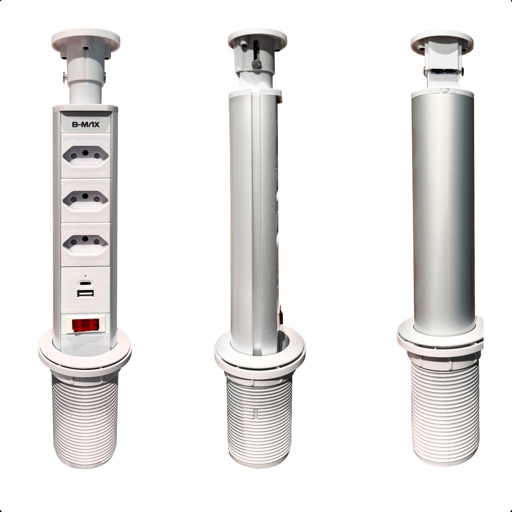 Torre De Tomada Para Bancada Embutir Retrátil Multiplug Com 3 Tomadas 10a/20a E 1 Usb E Tipo-c 110v/220v Branco B-max em Oferta na Shopee