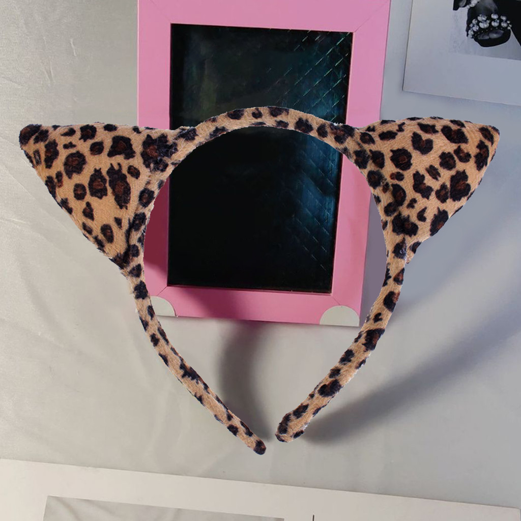 [Estoque Pronto] 1 Peça De Faixa De Cabeça De Orelha De Gato De Leopardo De Tigre De Pelúcia – Cabelo Com Estampa De Ani