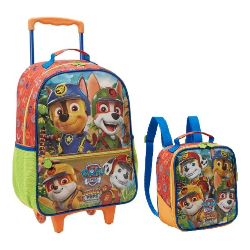 Kit Mochila Rodinhas Lancheira Patrulha Canina Jungle X2 Med