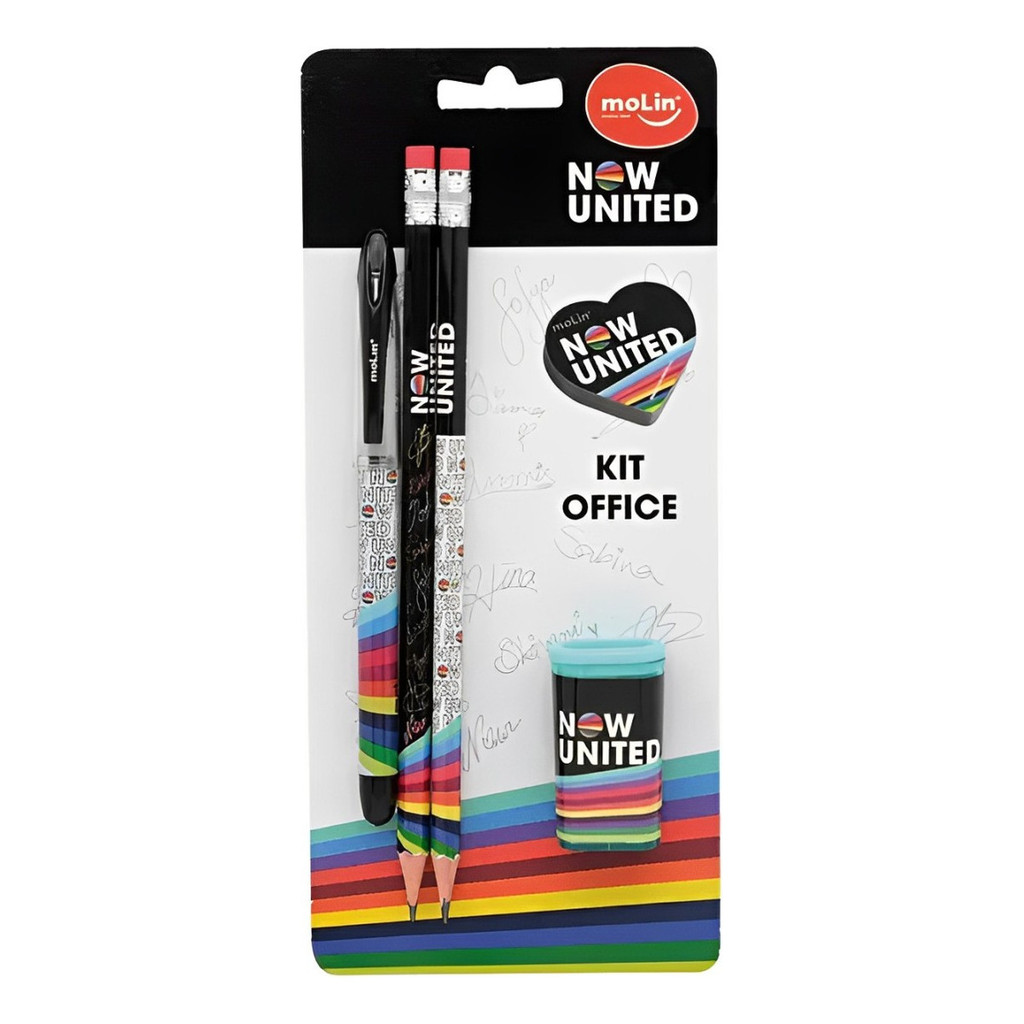 Kit Escolar Now United Caneta Lápis Borracha Apontador Molin