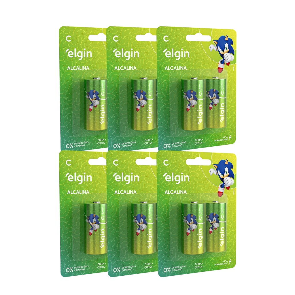 Kit 12 Pilhas Baterias Alcalina C LR14 Médio 6 Cartela Elgin em Oferta na Shopee