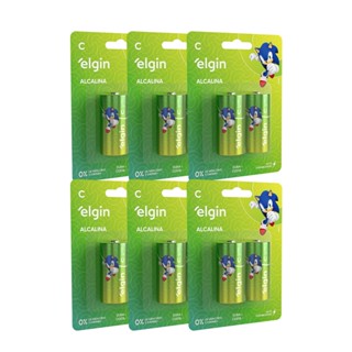 Kit 12 Pilhas Baterias Alcalina C LR14 Médio 6 Cartela Elgin em Oferta na Shopee