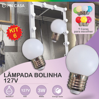 Kit 6 Lâmpada Bolinha Mini Bulbo Colorido LED 3W G45 E27 Com opção de 7 cores | 127V