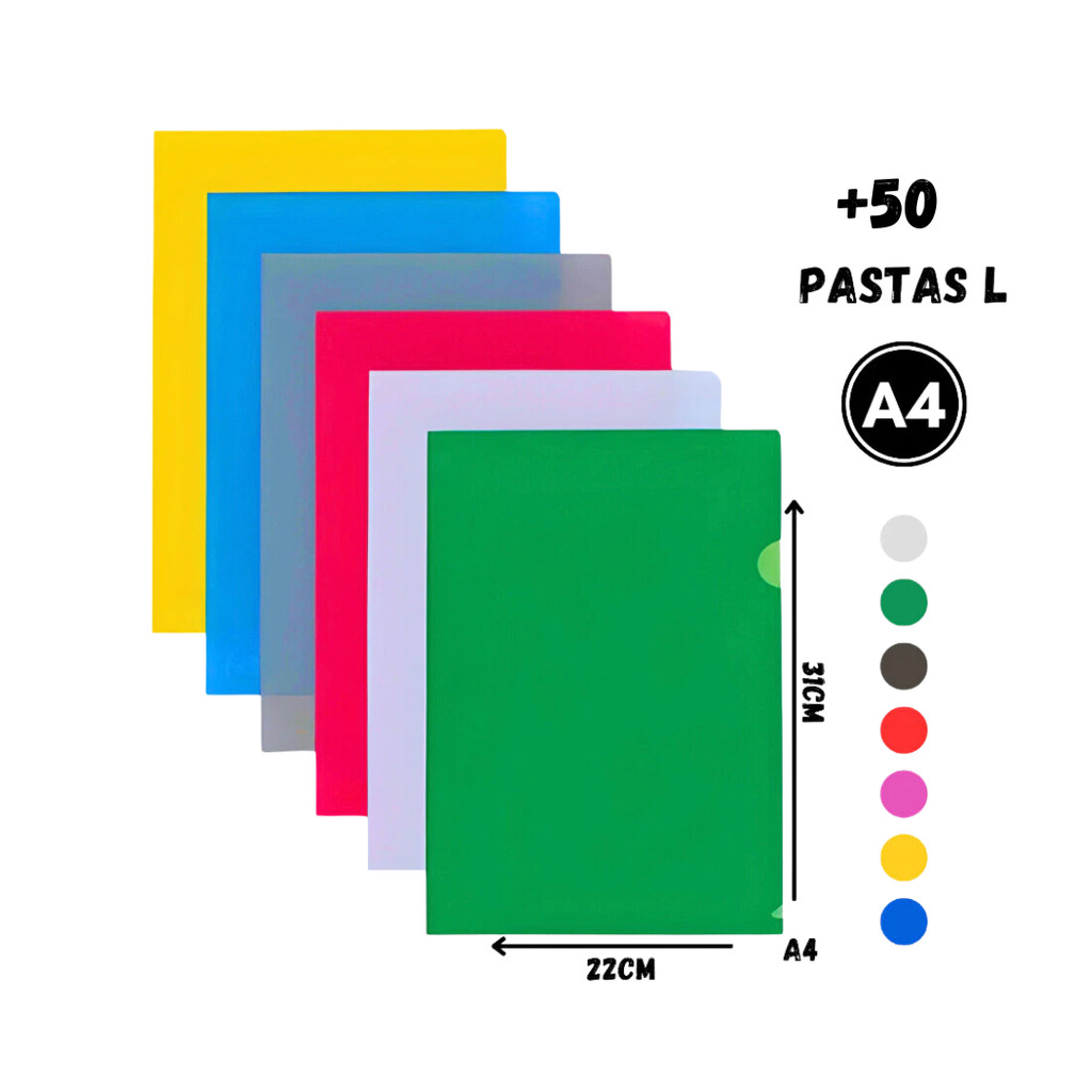 Kit com 50 Pastas Plásticas L A4 ACP 310x220mm em Oferta na Shopee
