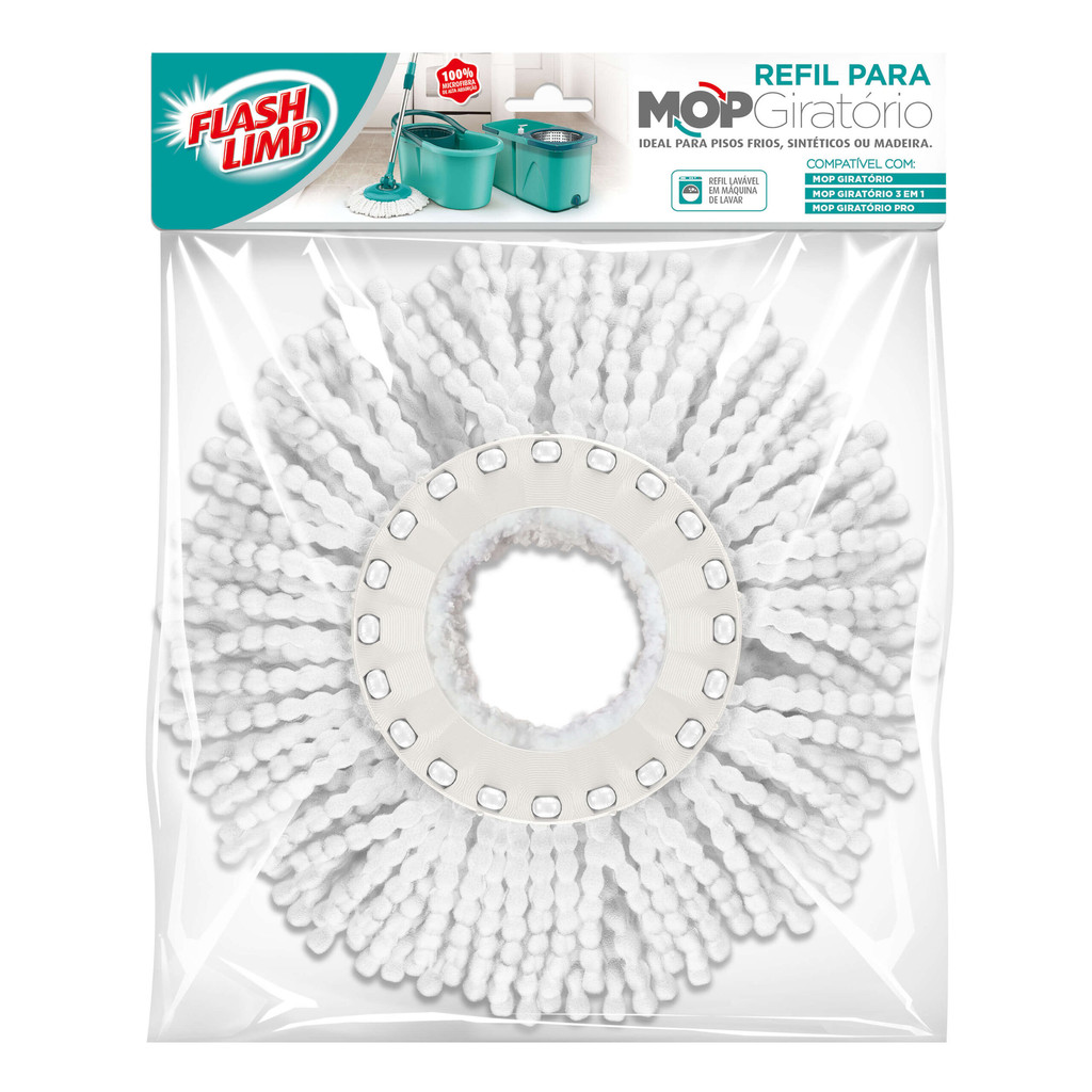 Refil Mop Giratório Pro 3 Em 1 Esfregão Flash Limp Rmop8210 Original Flash Limp