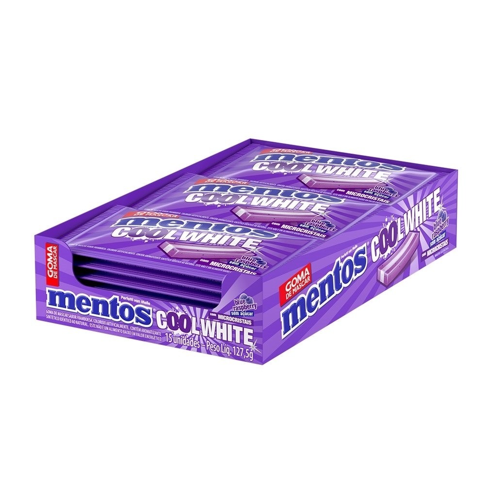 Chiclete Mentos Cool White Blue Raspberry - Caixa com 15 Unidades - Food & Beverages