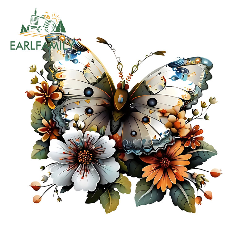 EARLFAMILY 13cm Borboleta Com Flores Adesivos De Carro Personalidade Motocicleta Janelas Decalques De Vinil Oclusão Zero