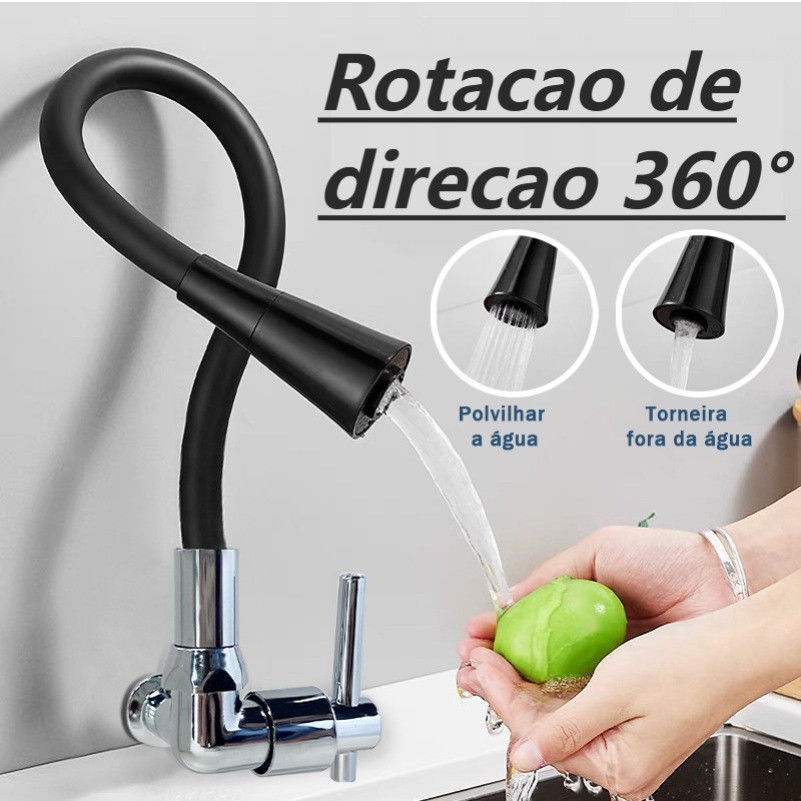 Torneira Gourmet Flexível Cozinha Pretomesa Parede Cobre Banhado a Preto Duplo Jato Cone 1/4 de Volta (Cobre)