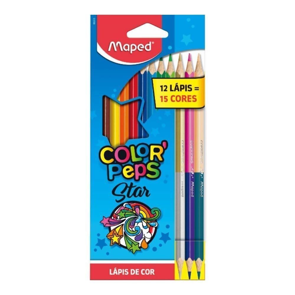Lápis de Cor 12 Cores Color Peps + 3 Bicolor 832073ZV Maped em Oferta na Shopee
