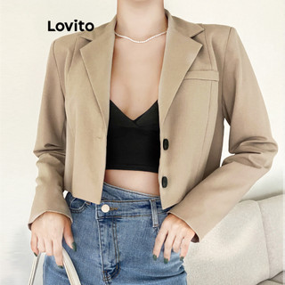 Lovito Blazer elegante com ombreiras com botões lisos para mulheres L95ED055 em Oferta na Shopee