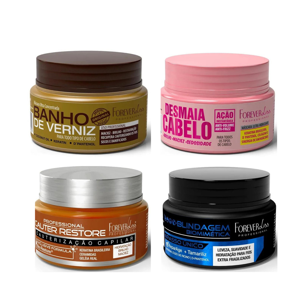 Kit 4 Mini Máscaras Cronograma Capilar Forever Liss 40g