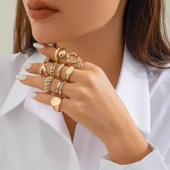 Conjunto de 10 anéis redondos empilháveis da moda joias femininas de ouro