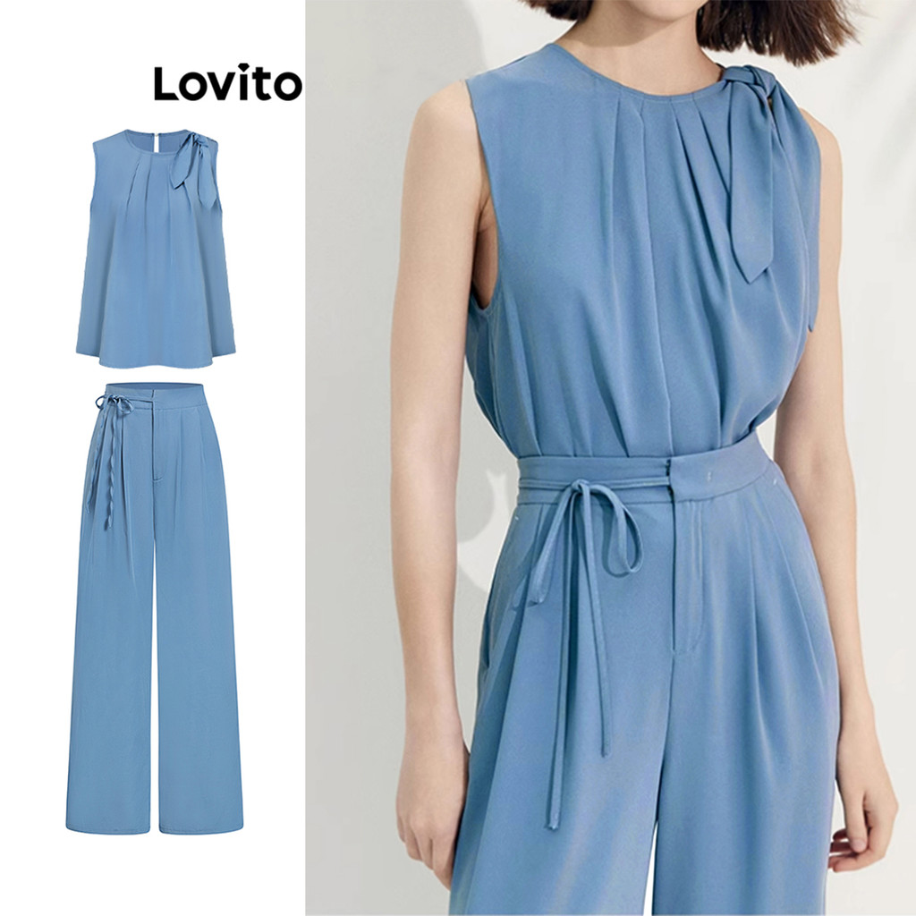 (KOL‘s pick) Lovito Top ou inferior feminino Casual liso com cadarço e zíper L96MD041 - Women Clothes