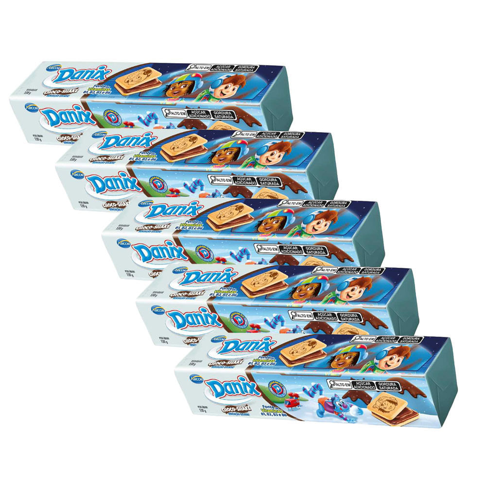 Kit 5 Biscoito Recheado Danix Sabor Choco-Shake 130g - Food & Beverages