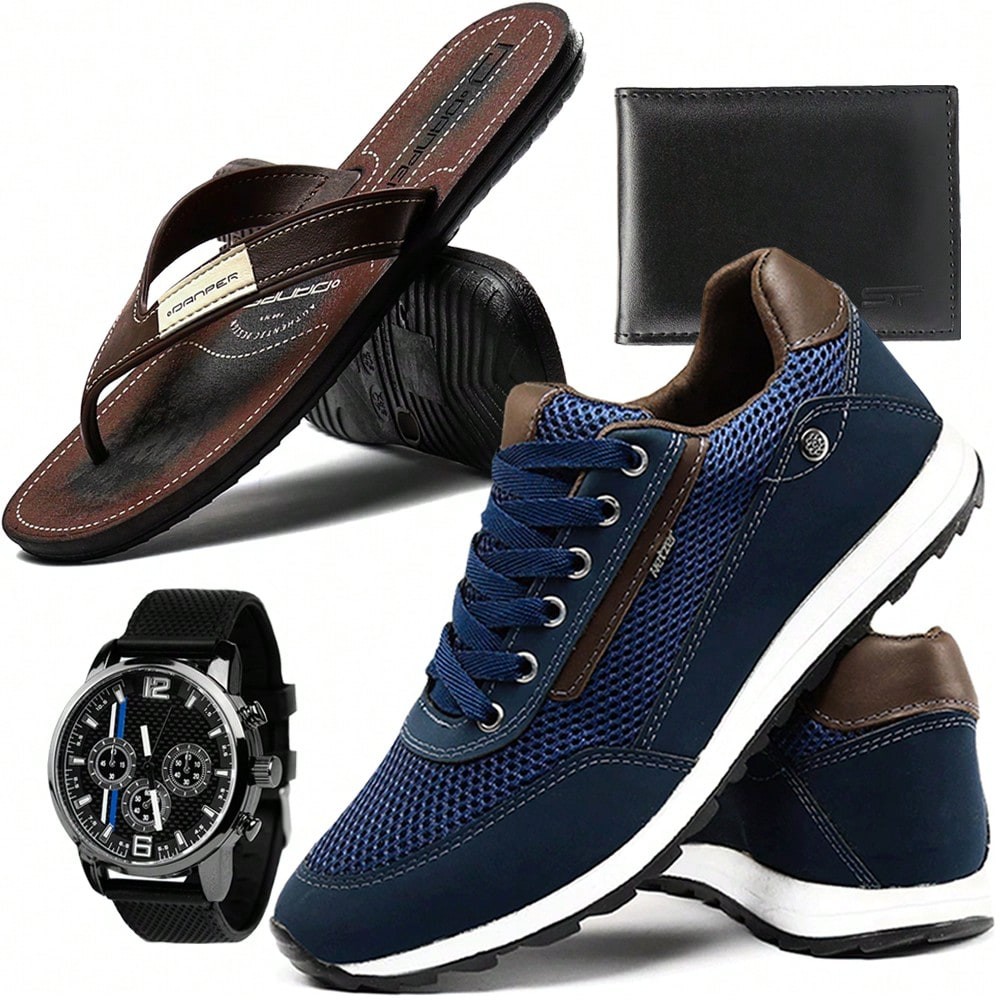 Kit Sapatênis Masculino Tênis Jogging Leve Envio Imediato com Chinelo + Relógio e Carteira