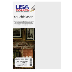 Papel fotográfico couchê glossy A4 170g com 50 folhas 8171 Usa Folien