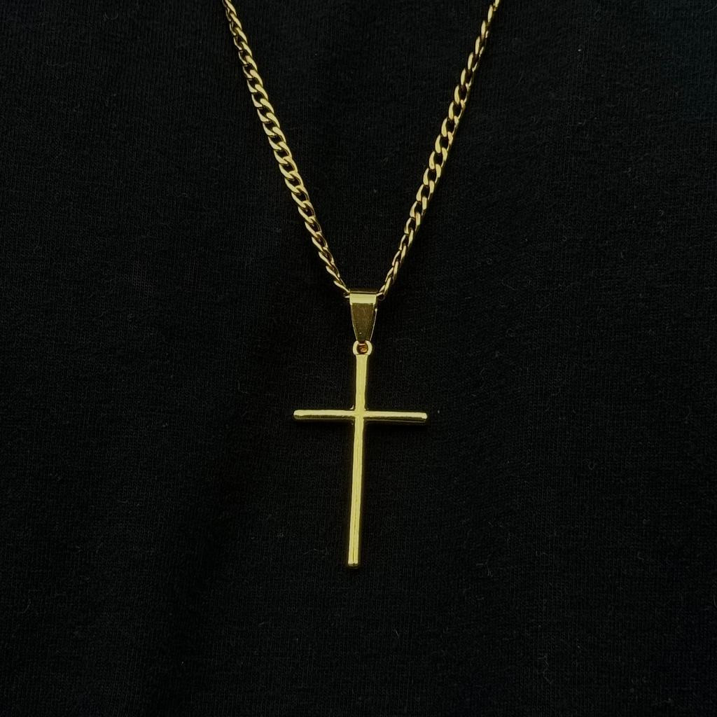 Pingente Cruz Palito Lisa Banhado a ouro 18k Masculino / Feminino