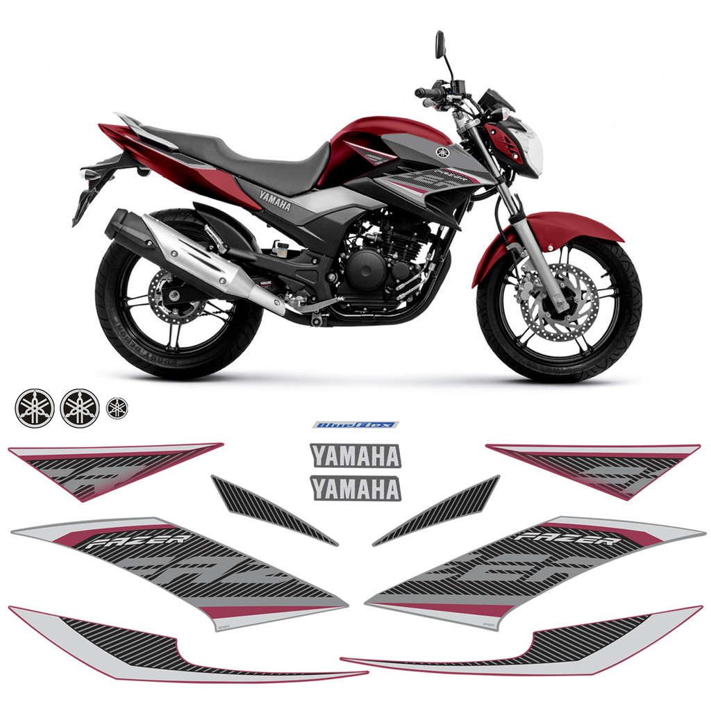 Adesivos Yamaha Fazer 250 2017 2018 Moto Vinho + Emblemas em Oferta na Shopee