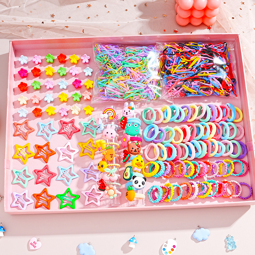 580/1100 Pçs/Set Coreano Grampo De Cabelo BB Clipe Dos Desenhos Animados Criança Scrunchie Elástico Borracha Conjunto Ra em Oferta na Shopee