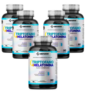 Kit 5 L-Triptofano 200mg e Melatonina 210 mcg Concentrado em Cápsulas Genisis
