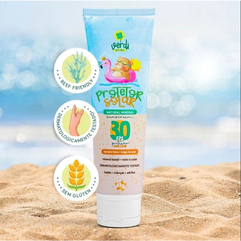 Protetor Solar Natural Físico Mineral Vegano Orgânico para Bebê e Criança da Verdi Natural em Oferta na Shopee