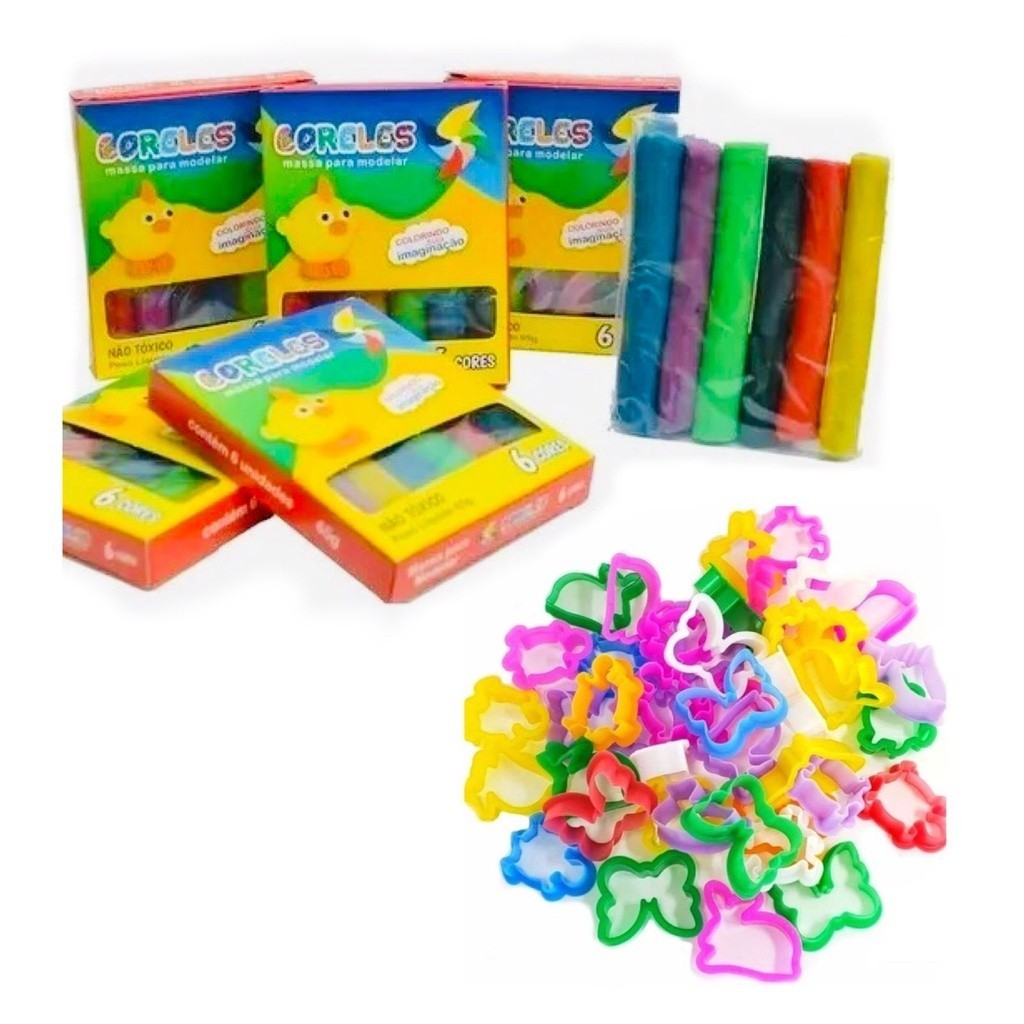 kit 5 Cxs Massinha de Modelar 65g 06 Cores + 10 Cortadores em Oferta na Shopee