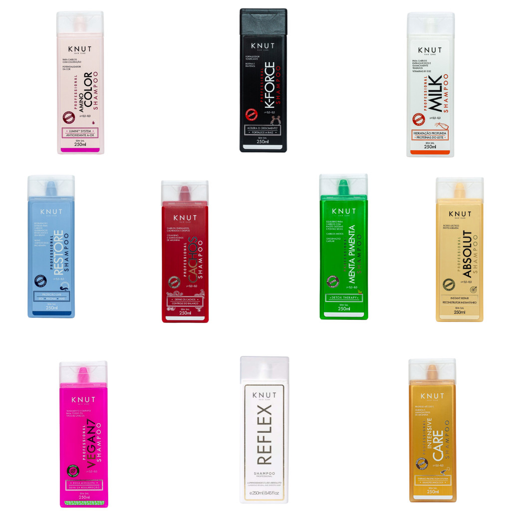 Shampoo 250ml Knut (Milk Absolut K-Force Amino Color Pure Care Restore Cachos Reflex  Menta Vegan)