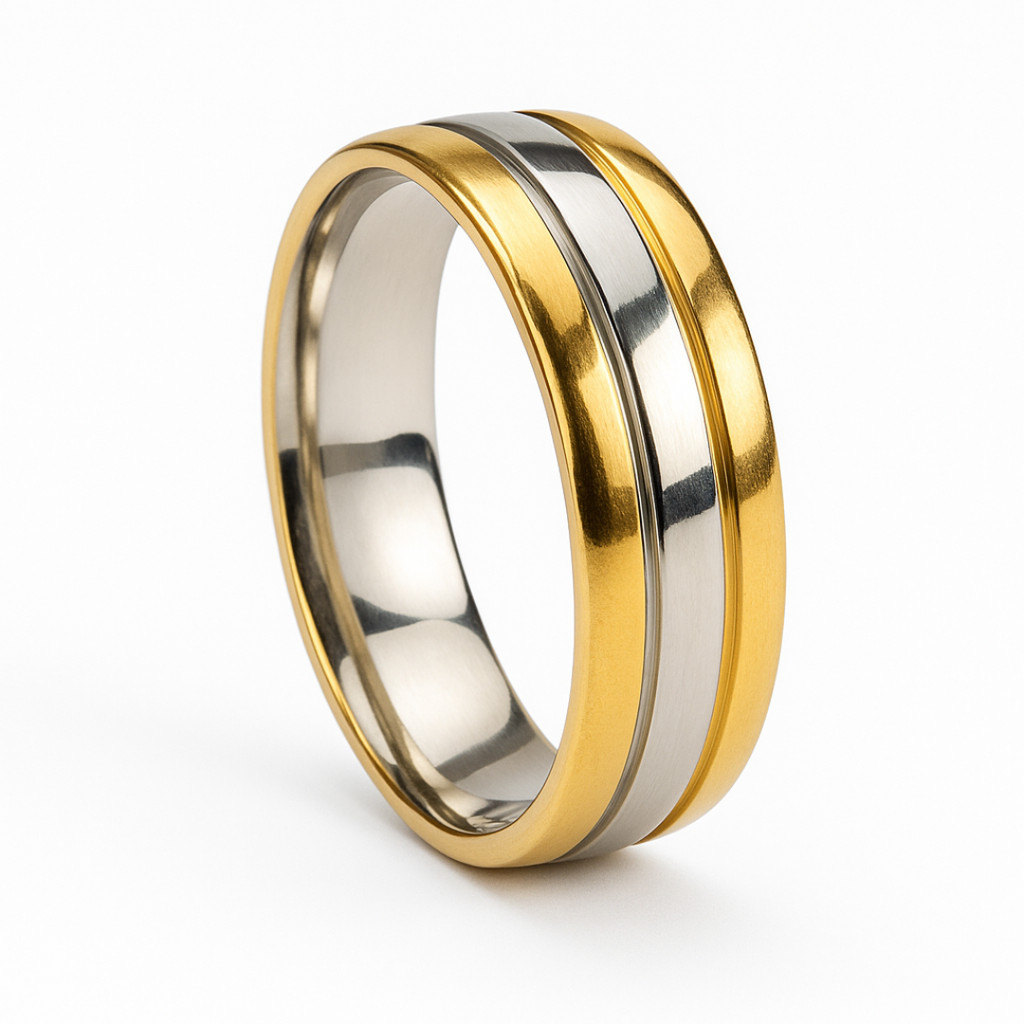 Aliança Banhado Ouro 18k 6mm Bodas Casal Borda Friso Prata Luxo Noivos Anatomica