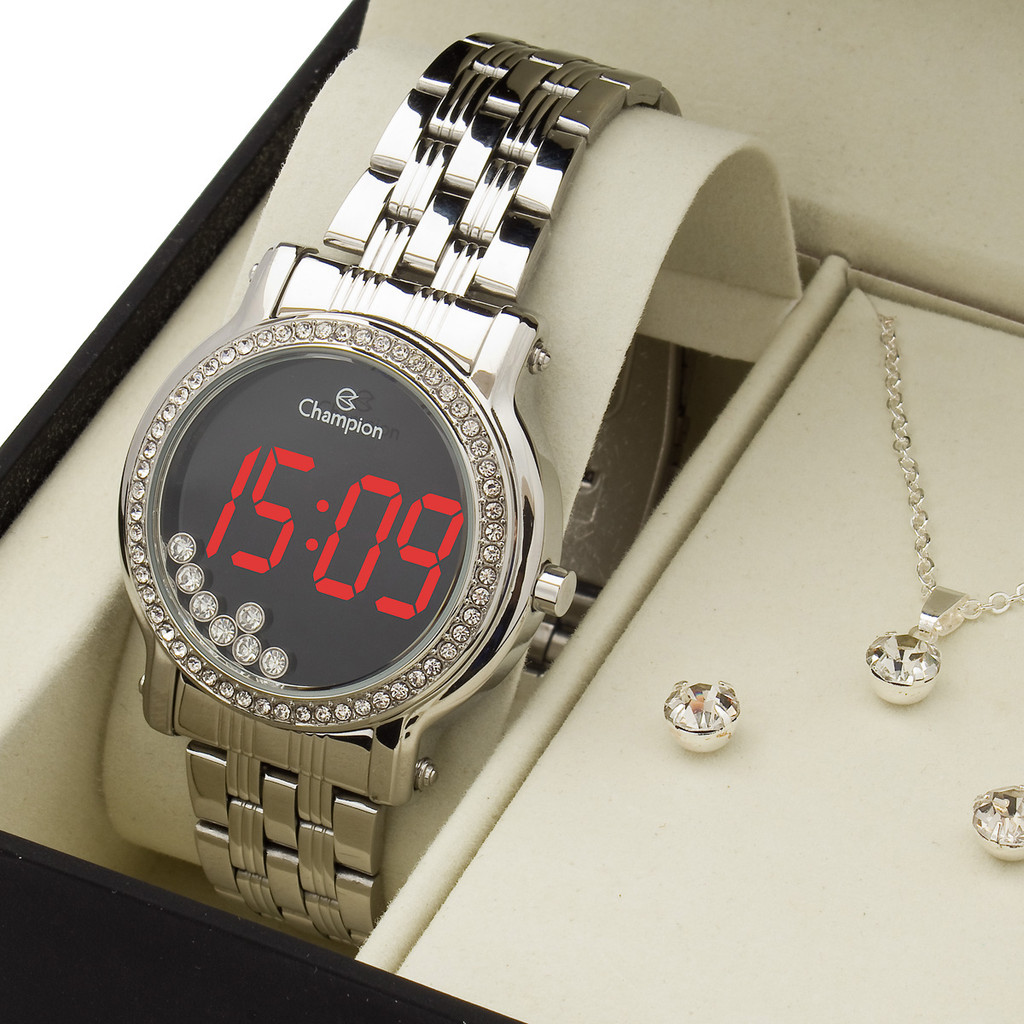 Relogio Feminino Prata Digital Strass CH48055T Original