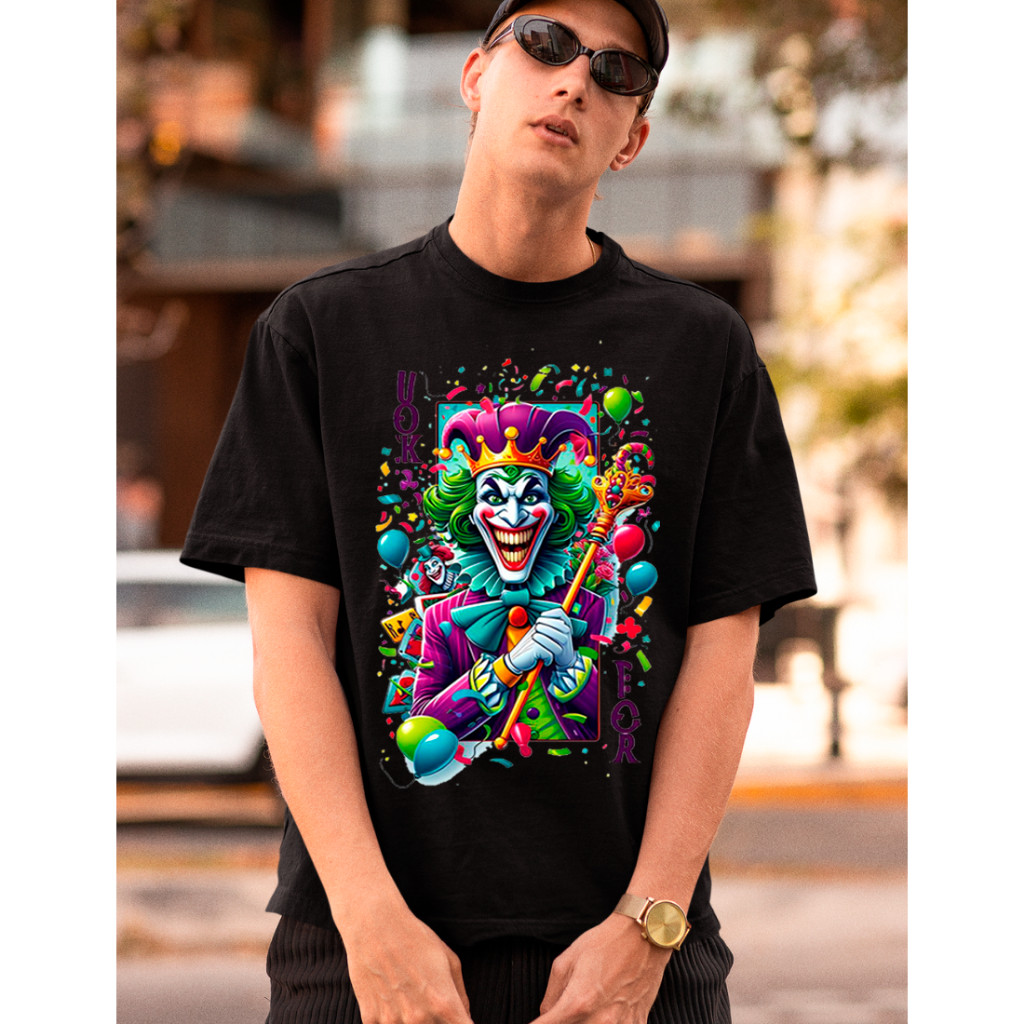 Camiseta Overst's Masculina Palhaço Joker Sinistro Colorido Ref110 Blusa Malha 100% Algodão Confortável Lançamento Top