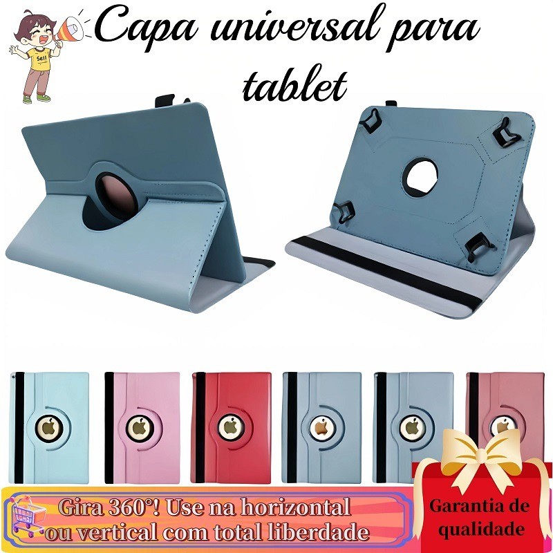 Capa Compatível com para tablet Universal 7/8 polegadas 360° com Suporte – Couro Textura Litchi, Estilo Executivo