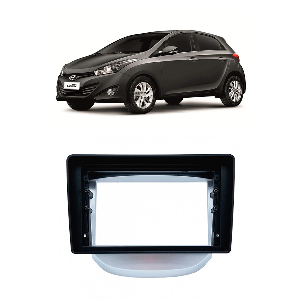 MOLDURA 2 DIN HYUNDAI HB20 G1 12-19 9 POL PRATA FIAMON 6038